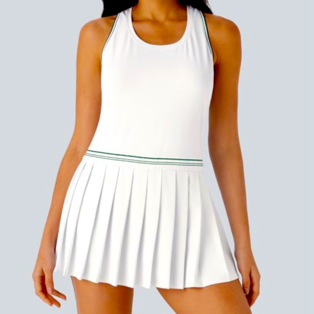 White Tennis Dress with Green Accents